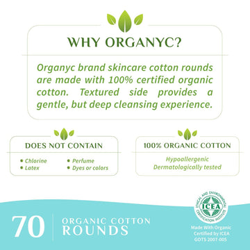 Organyc discos de algodón orgánico 70 unidades para uso cosmético suave.