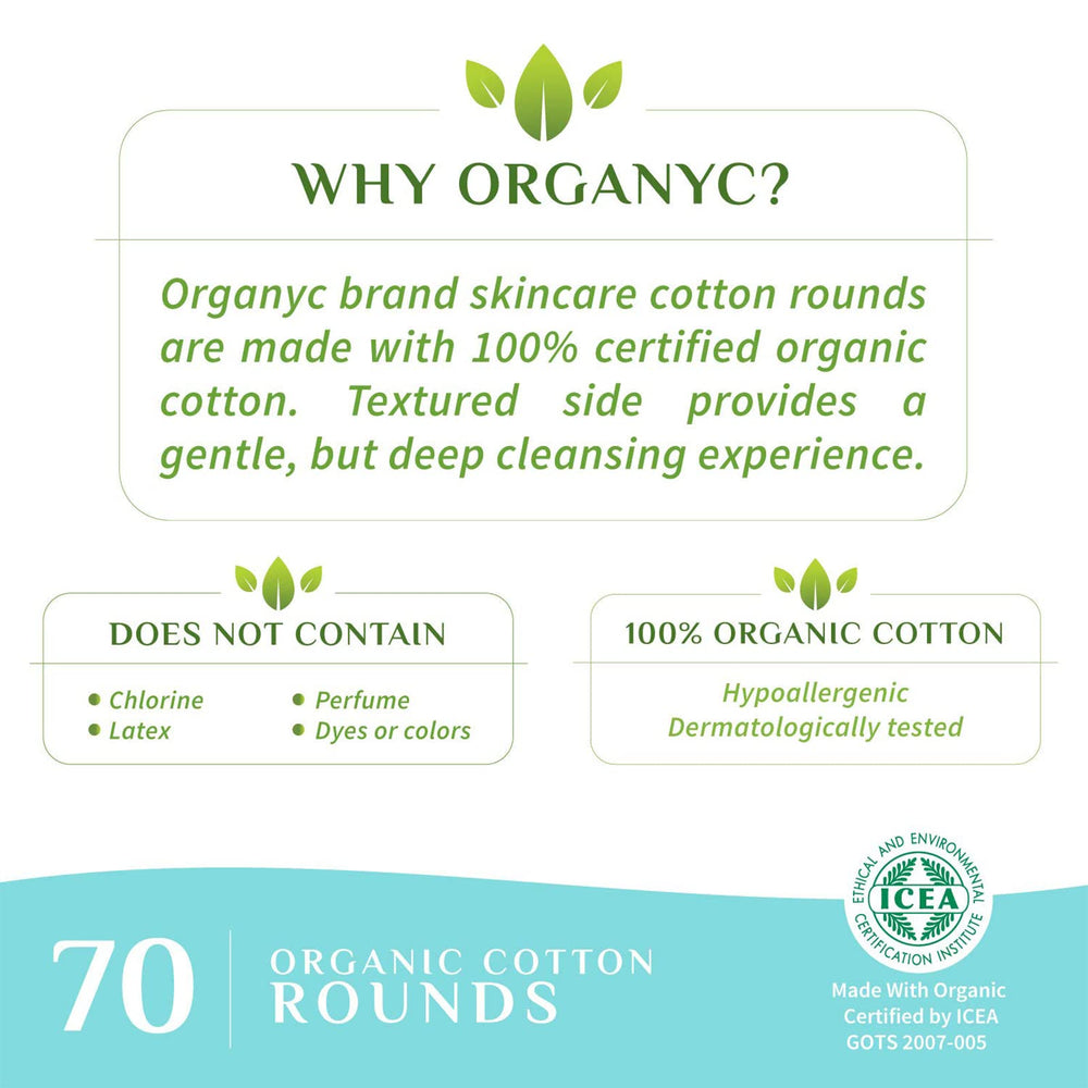 Organyc discos de algodón orgánico 70 unidades para uso cosmético suave.