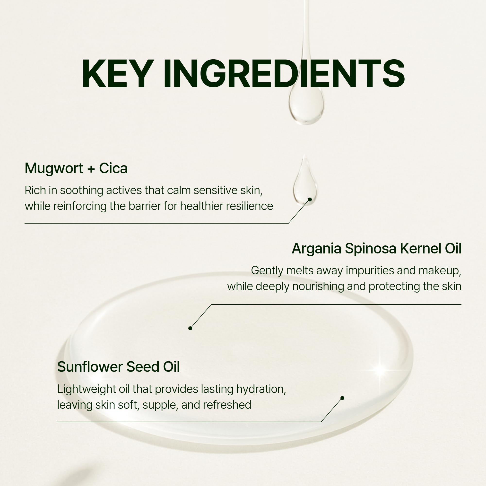 Orien Mugwort Zero Film Cleansing Oil makeup removal action melts makeup gently.