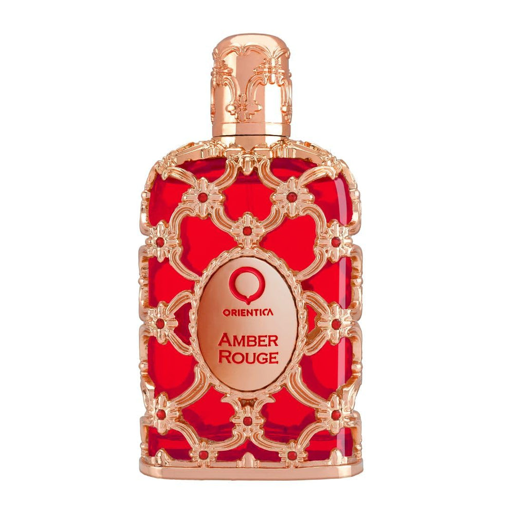 Orientica Amber Rouge, notas de jazmin y naranja: sensacion floral citrica para eventos.
