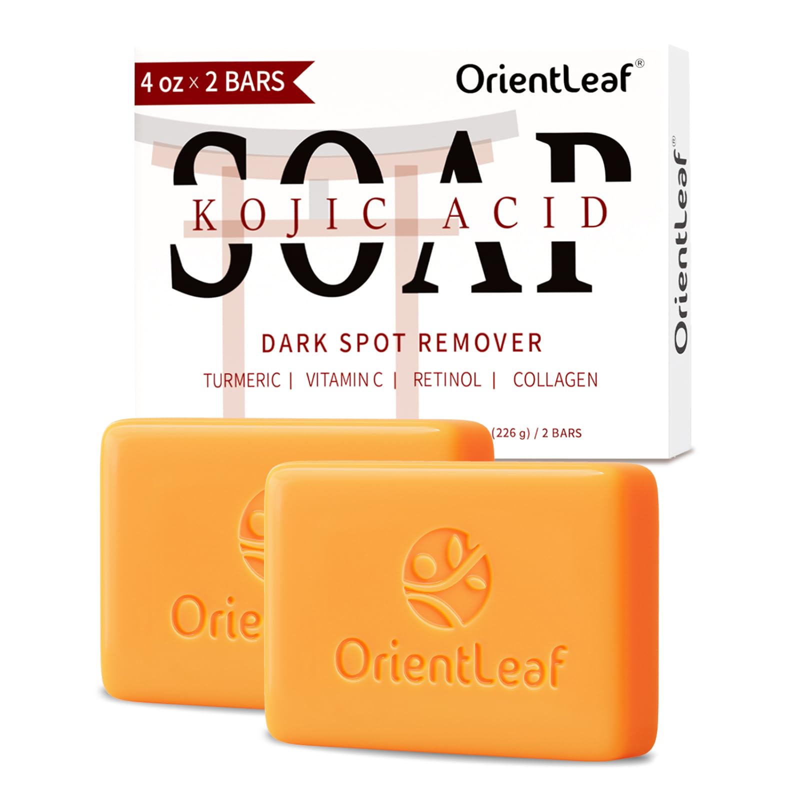 ORIENTLEAF Jabón Kojico Curcuma barra 1: tono uniforme potencial y limpieza suave.