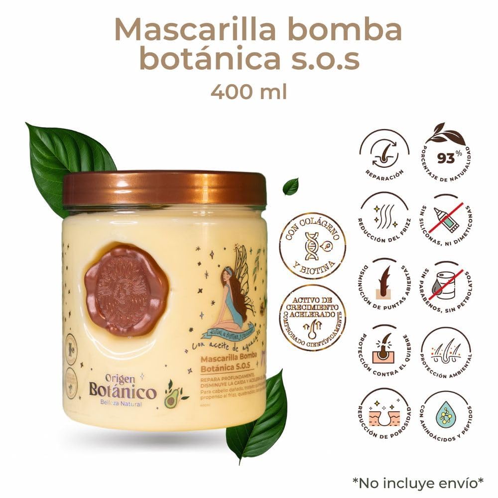 Origen Botánico S.O.S. Textura cabello reparado y brillo suave tras uso