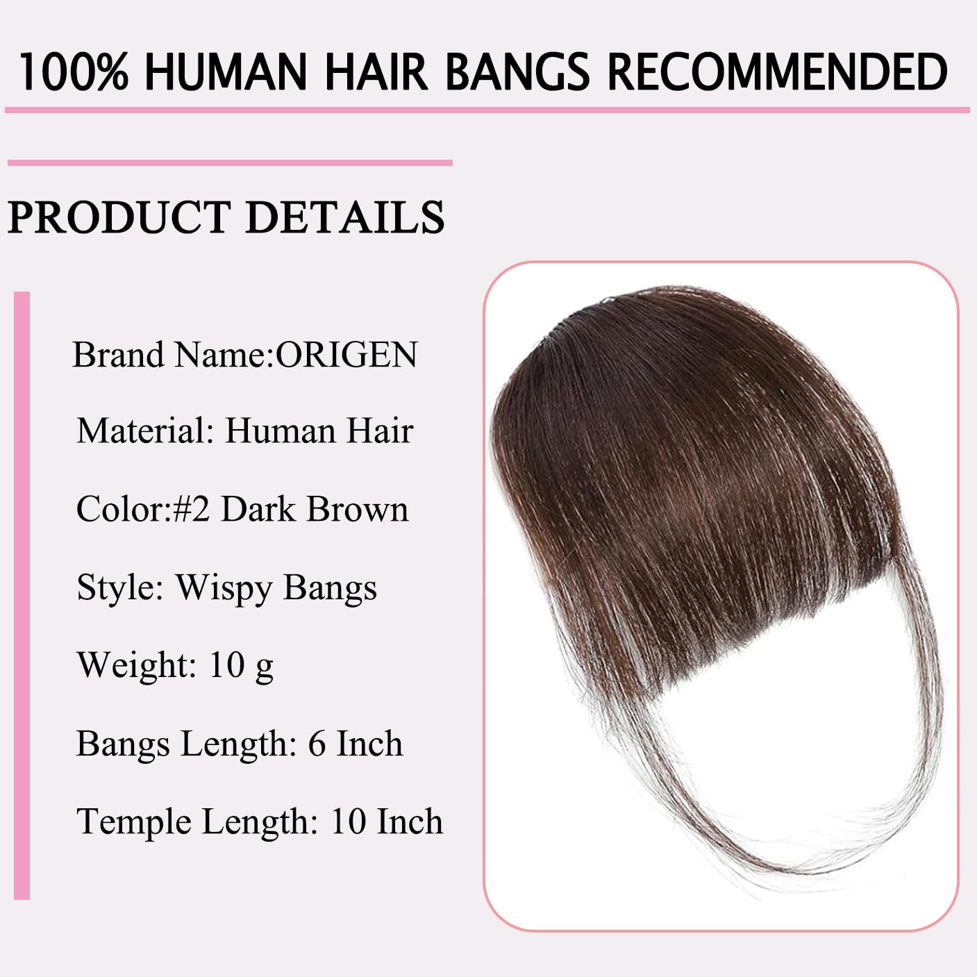 ORIGEN clip-in bangs frente estrecha: cobertura suave para el frente.