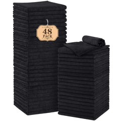 Toallas Orighty de salón en negro apiladas para uso diario.