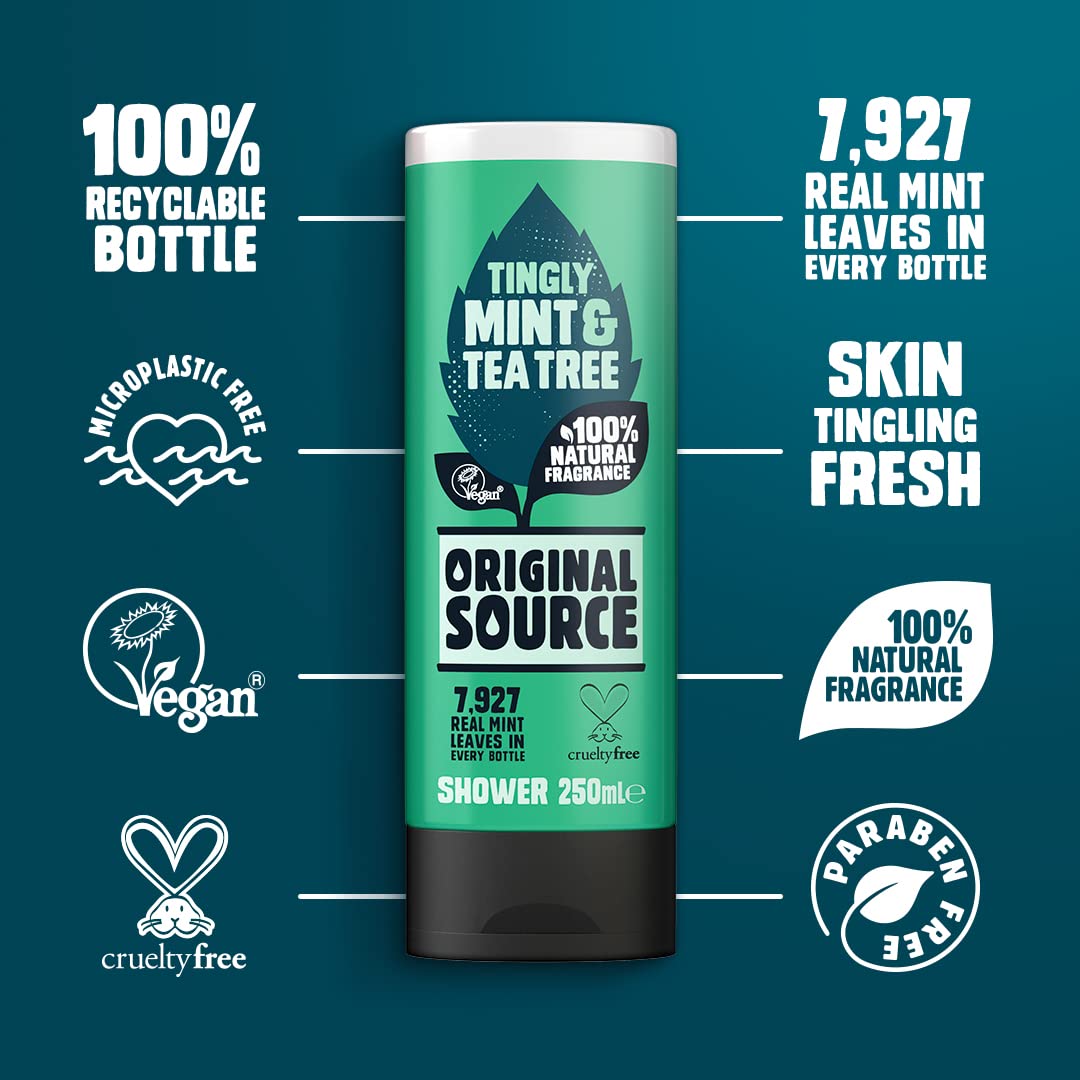 Original Source gel de ducha con árbol de té y menta, espuma cremosa para limpieza suave