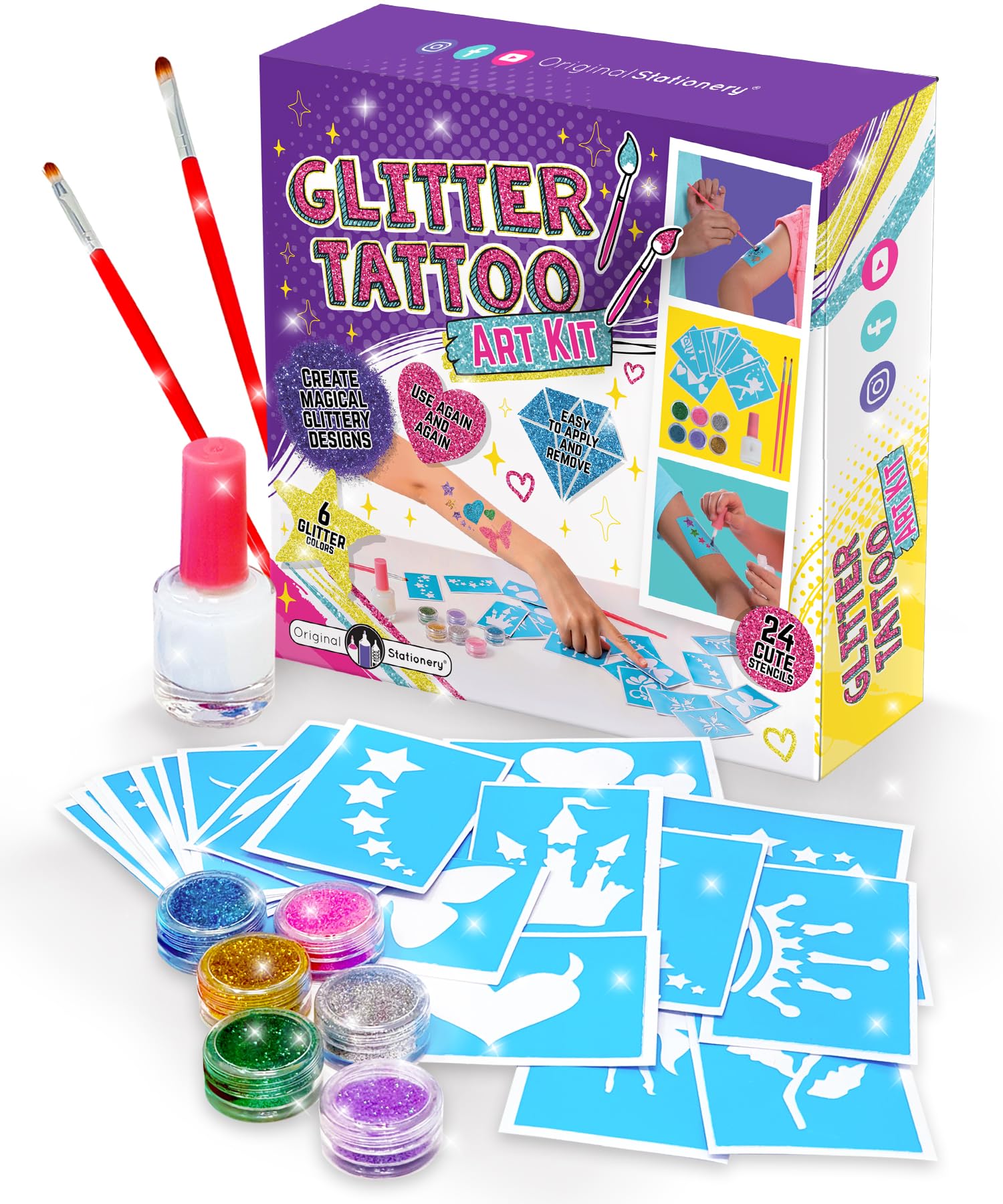 Original Stationery kit tatuajes brillantes con 33 piezas para fiestas y manualidades