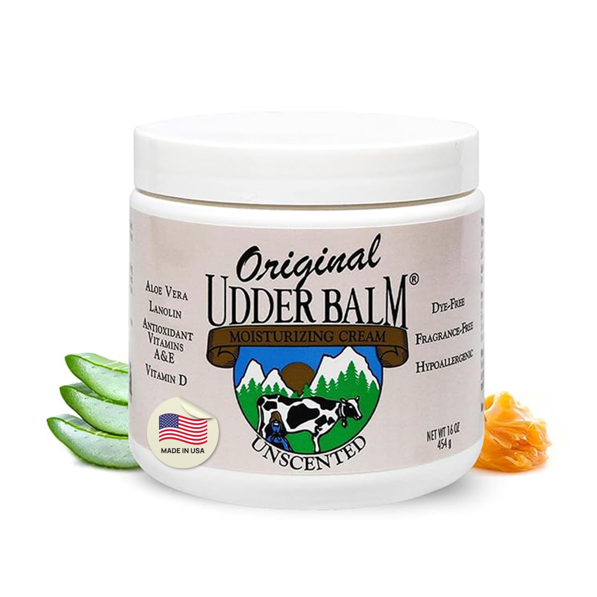 Original Udder Balm tarro sin aroma, hidratación suave para piel sensible.