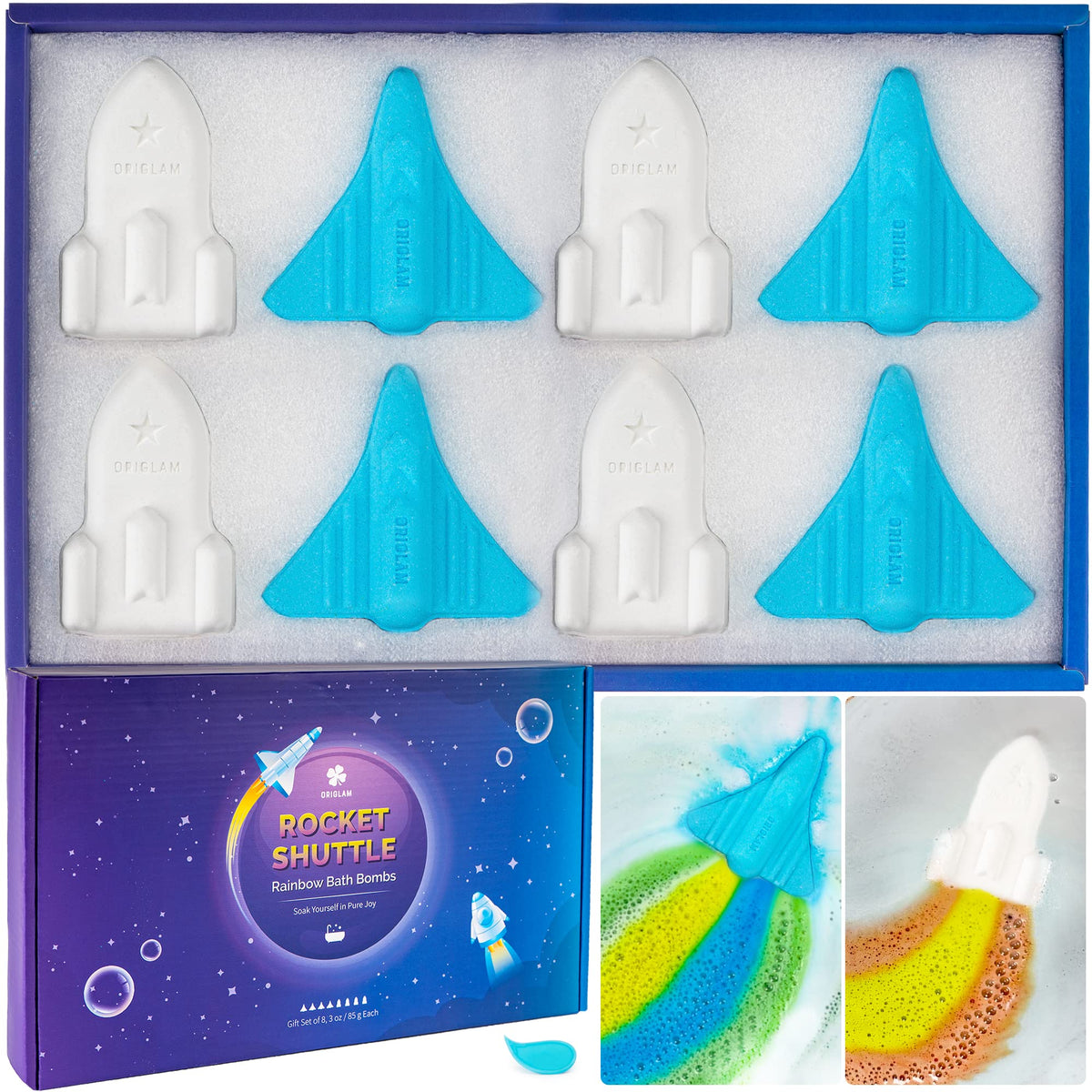 ORIGLAM bomba de baño cohete en agua genera colores y burbujas espectaculares