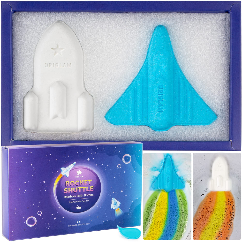 ORIGLAM bombas de baño para niños, transbordador espacial con espuma azul y trazos de color