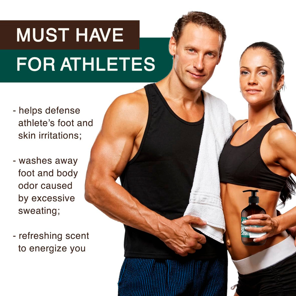 ORISO Tea Tree Oil Body Wash muestra beneficios de hidratación diaria.