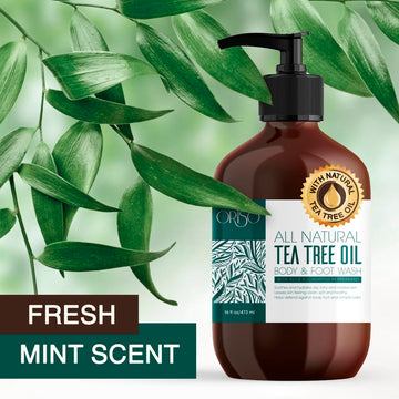 ORISO Tea Tree Oil Body Wash espuma densa para limpieza efectiva.