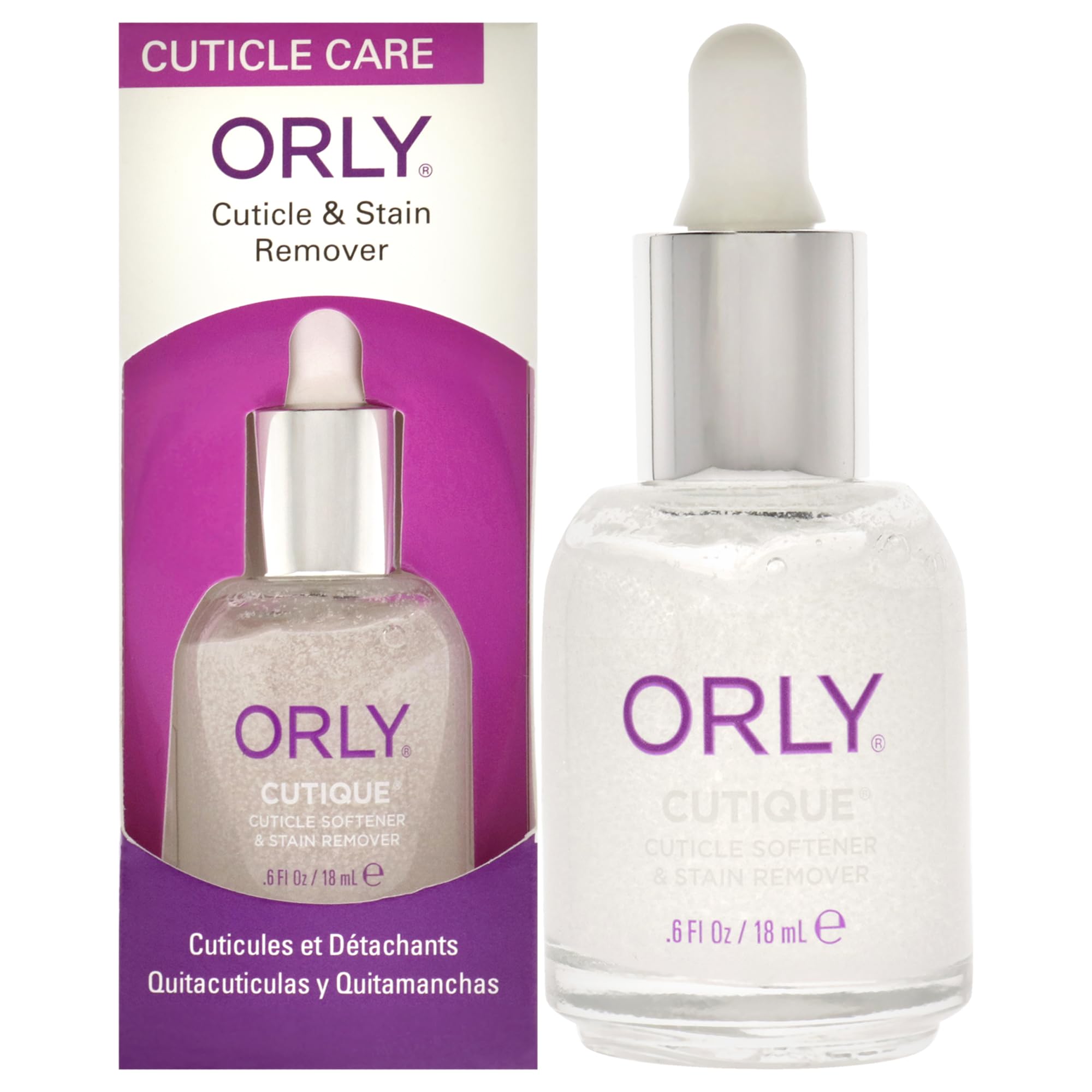 Orly cutícula suave y quita manchas en botella, facilita el cuidado diario.