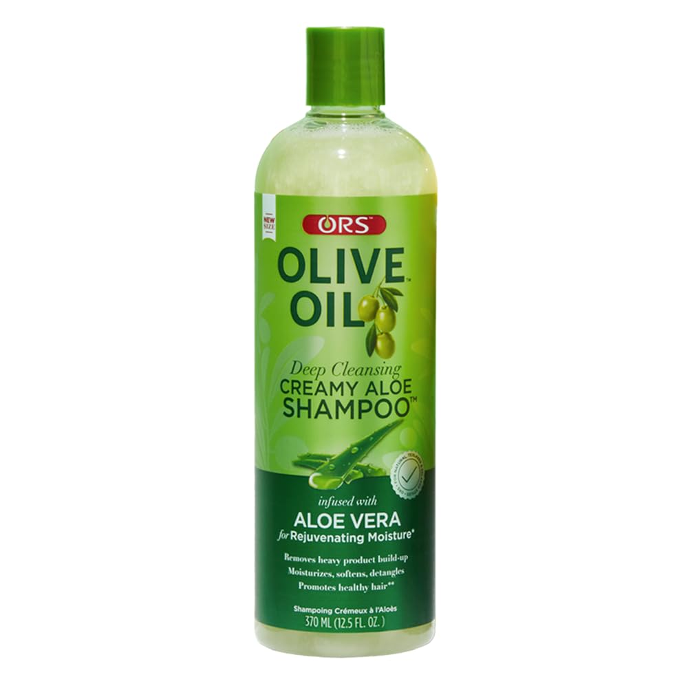 ORS Champú crema Aloe con aceite de oliva, vista frontal de la botella para hidratación suave.