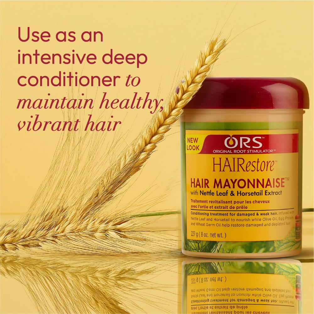 Brillo y suavidad al usar ORS HairRestore Mayonnaise.