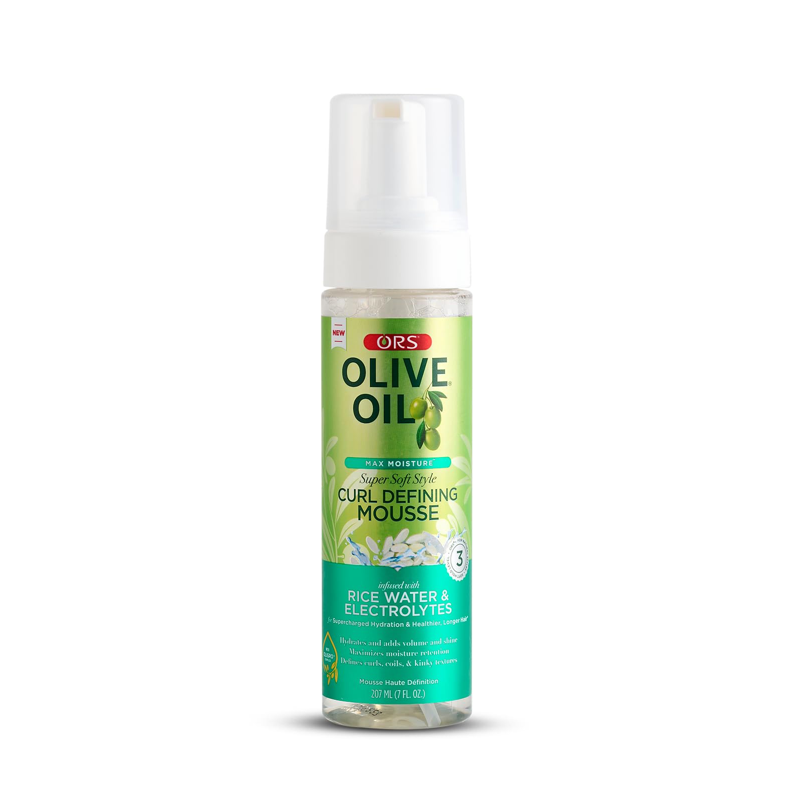 ORS Mousse Definidora para rizos con aceite de oliva mejora la definición.