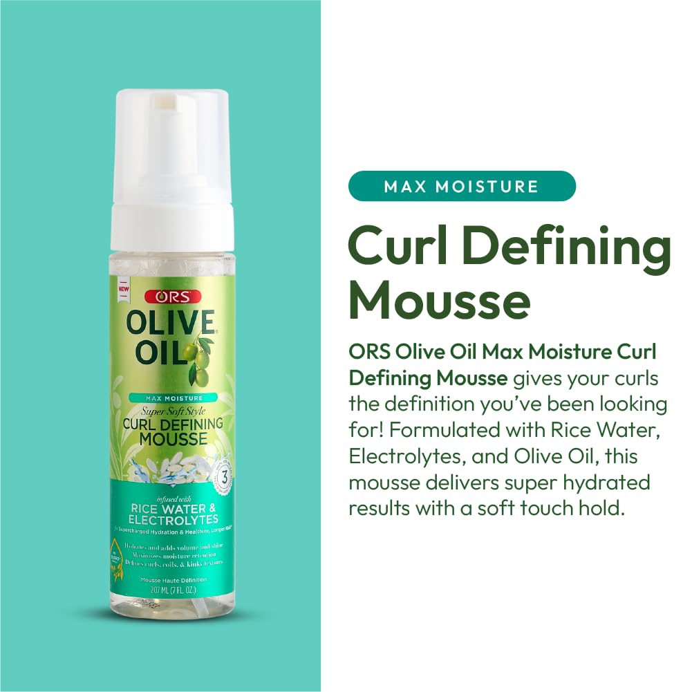Sujeción ligera sin apelmazar con ORS Olive Oil Max Moisture Mousse.