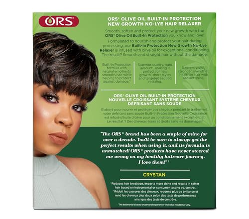 ORS Olive Oil Relaxer tube closeup shows moisturizing protection during use.