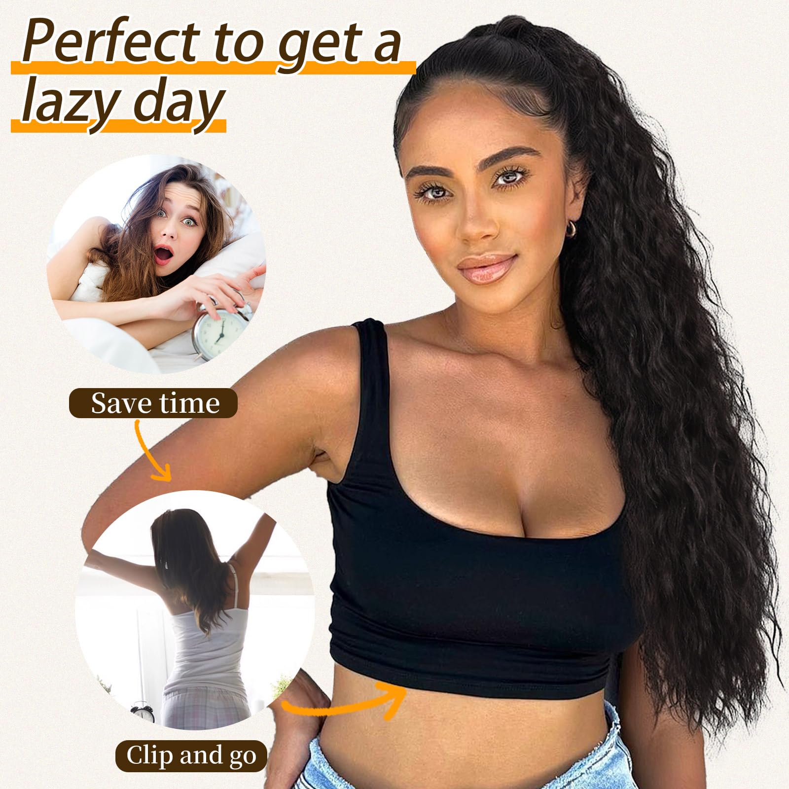 ORSUNCER ponytail fácil de colocar con pinza y cordón ajustable