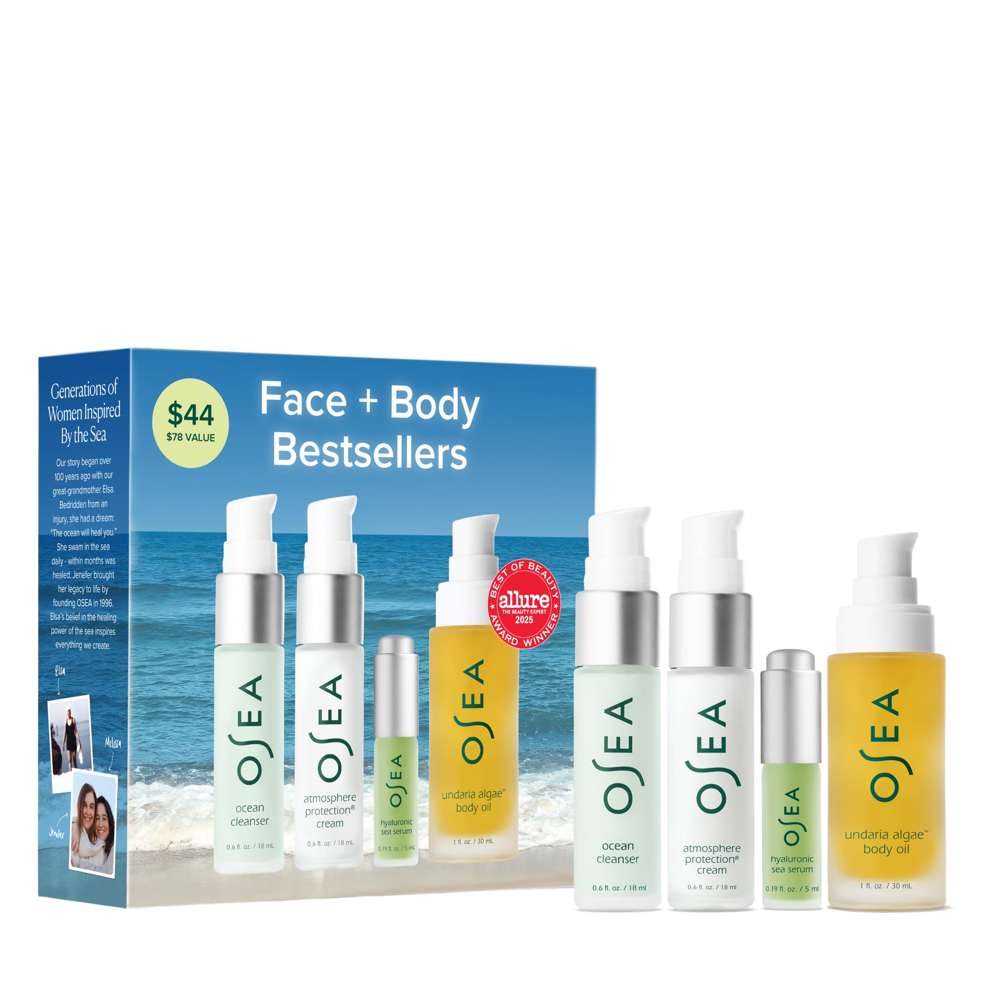 Conjunto OSEA Bestsellers para rostro y cuerpo, ideal para ritual diario de cuidado.