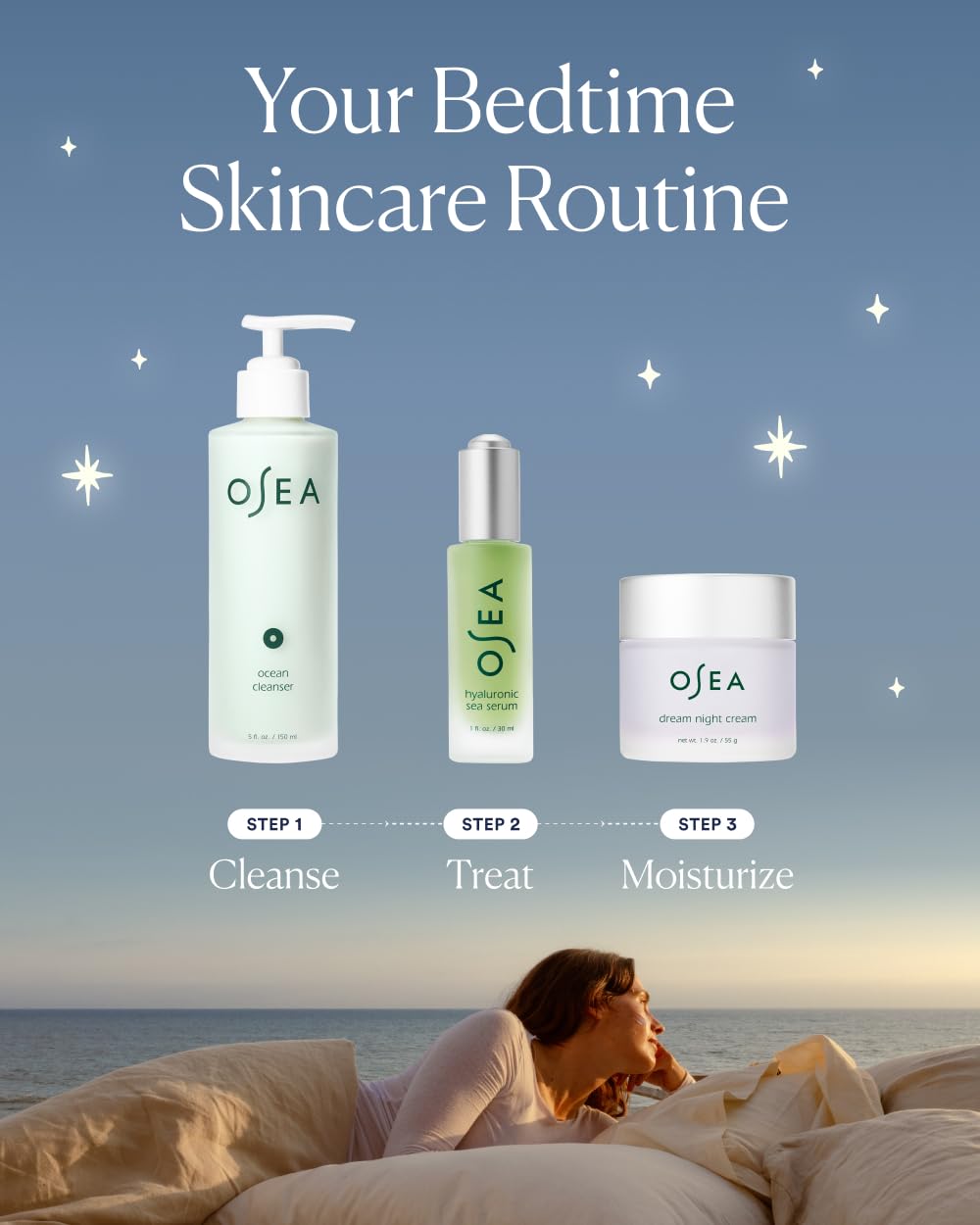 OSEA Crema Noche Ensueño: empaque elegante para rutina nocturna.