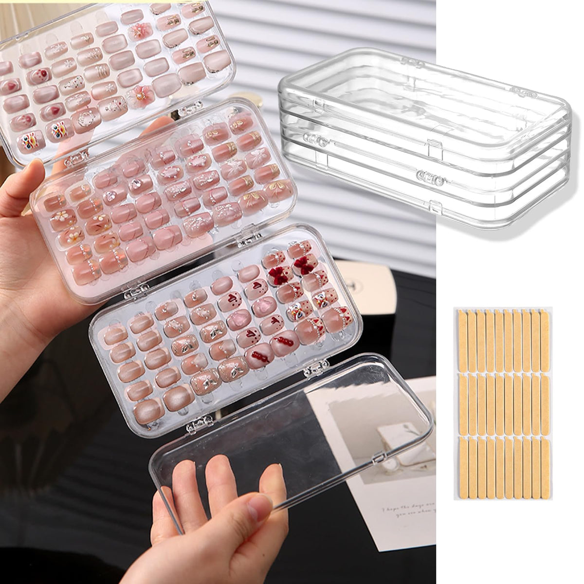 Oskrieel organizador de uñas plegable triple, compacto para bolso.