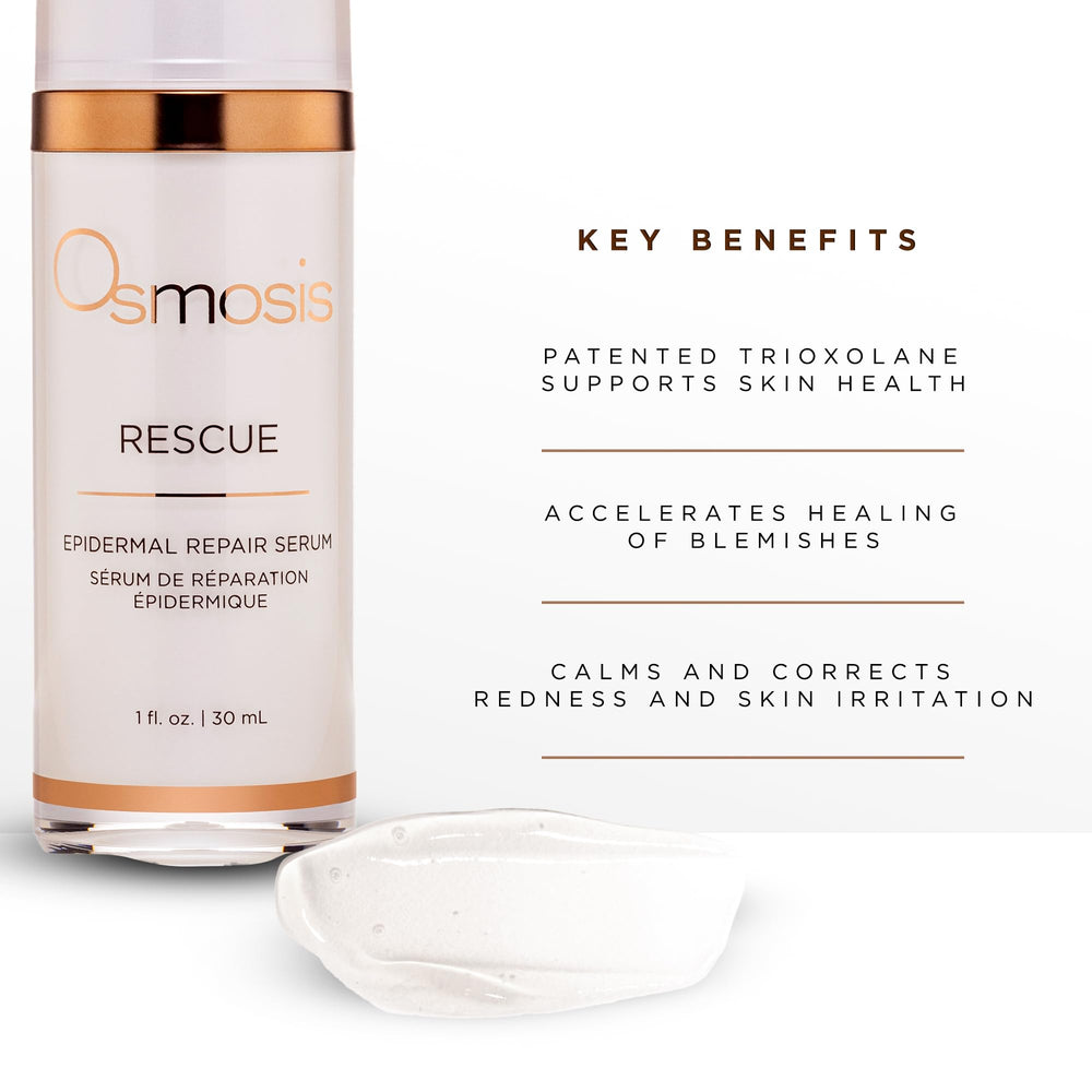 Application matin et soir du sérum Osmosis Rescue sur peau propre.