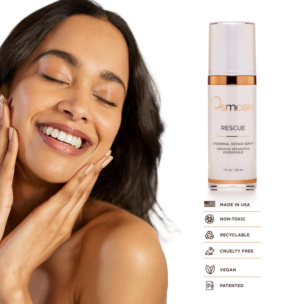 Sérum Osmosis Rescue sur zones rouges et irritées du visage.