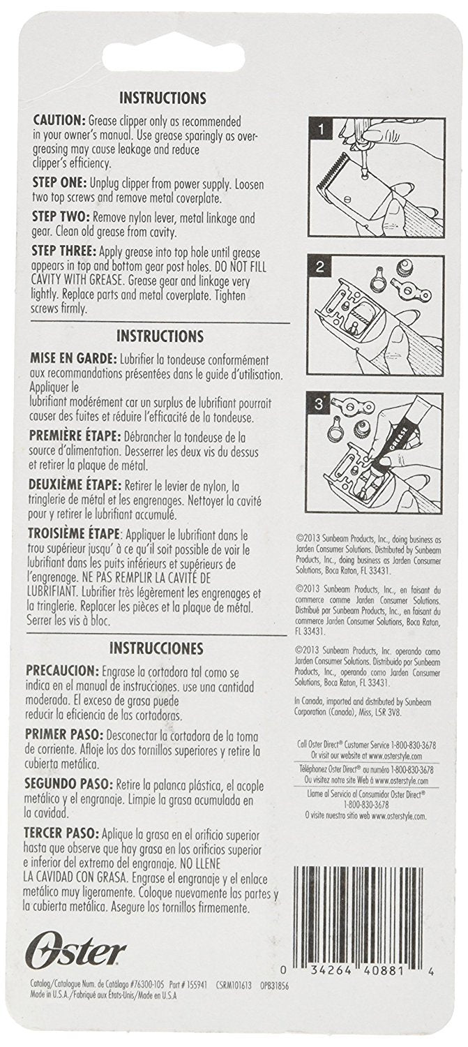 Oster grasa lubricante fabricado en EE.UU.: calidad respaldada para herramientas profesionales.
