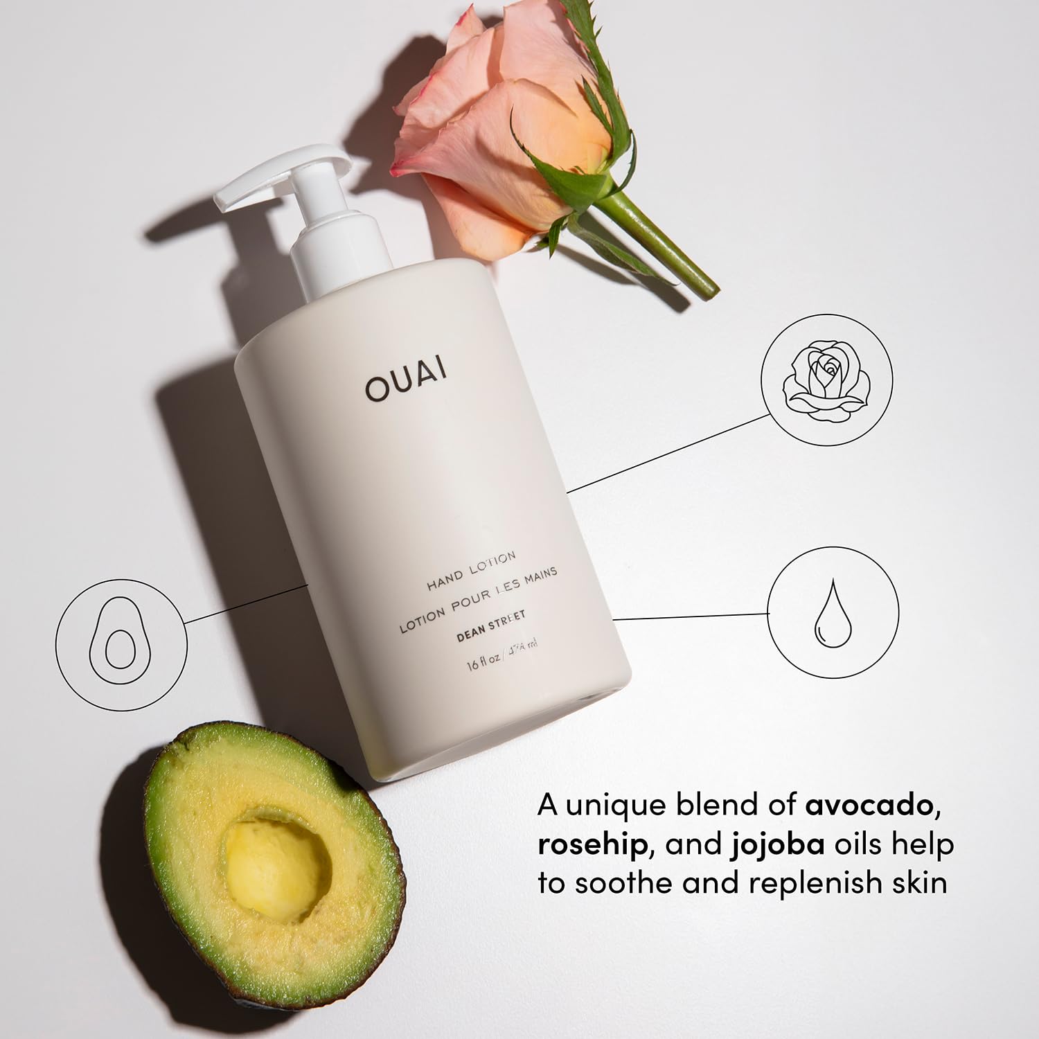 OUAI Aceite de aguacate, rosa mosqueta y jojoba para piel suave.