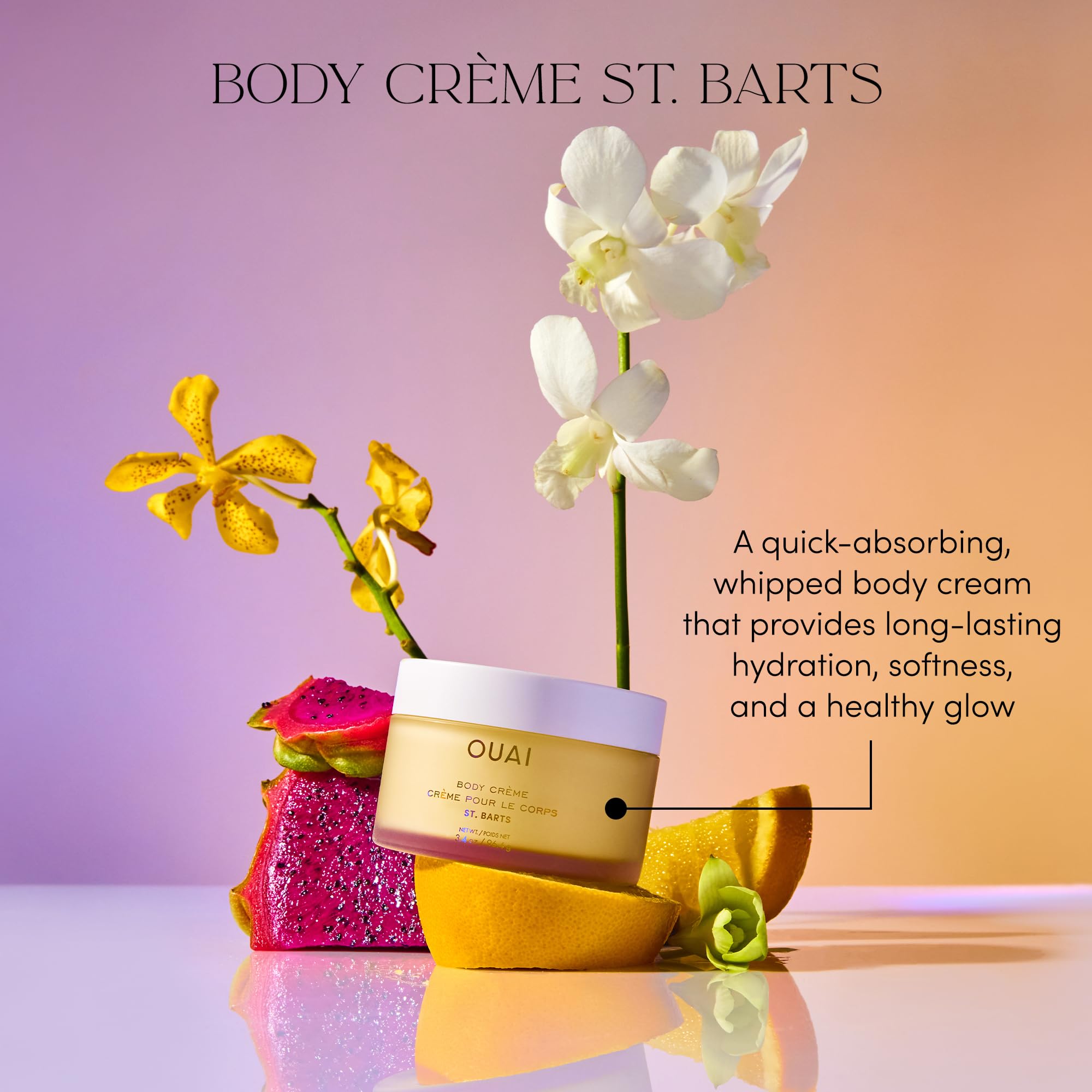 OUAI Body Crème con aceite-coco suaviza la piel y la acondiciona para el día.