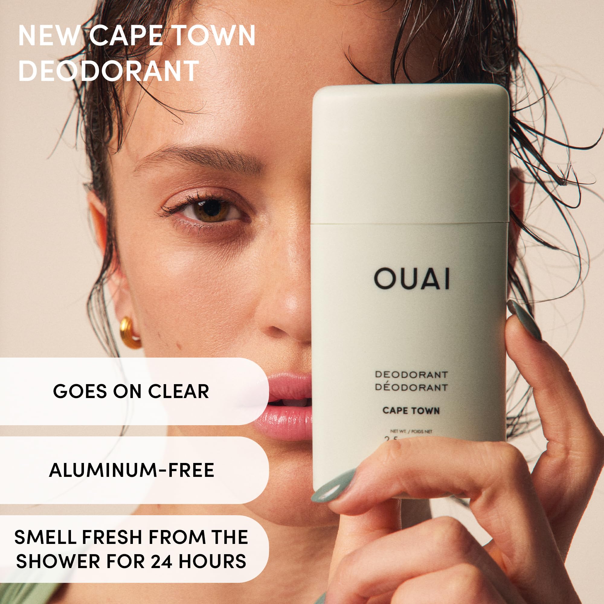 Notas de jengibre en el desodorante OUAI Cape Town para un aroma vigorizante.