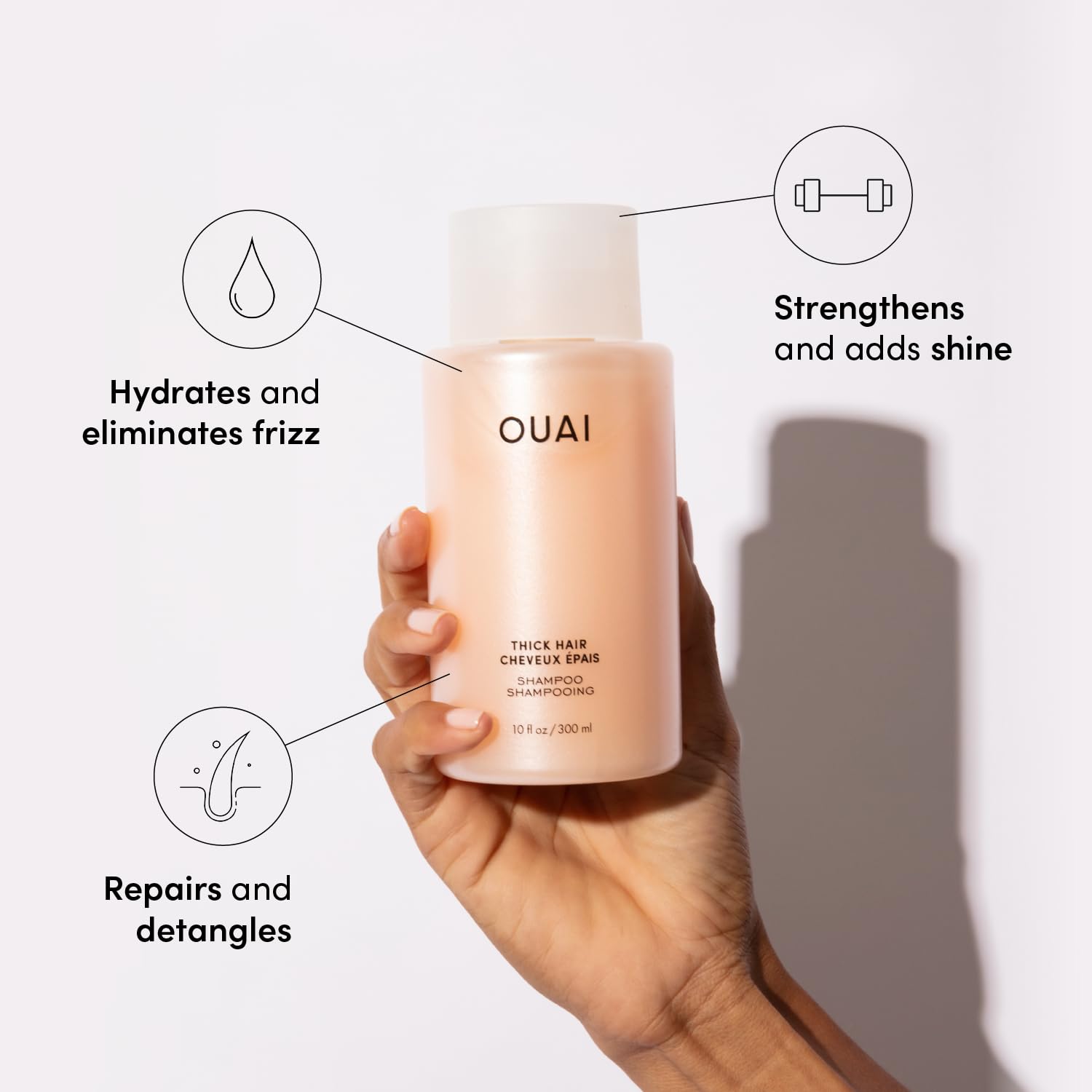OUAI acondicionador para pelo grueso frente de la botella, desenredo suave.