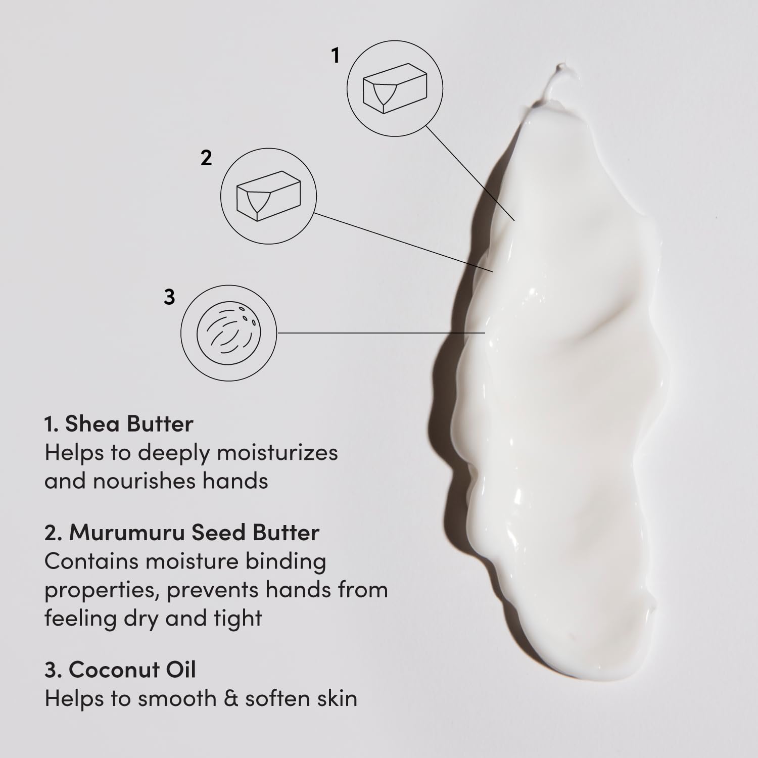 OUAI crema de manos textura cremosa que se absorbe rápido.