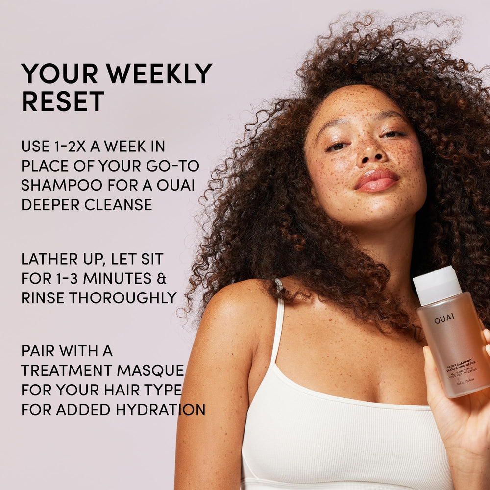 OUAI Detox Shampoing cheveux propres et volumises apres rinçage.