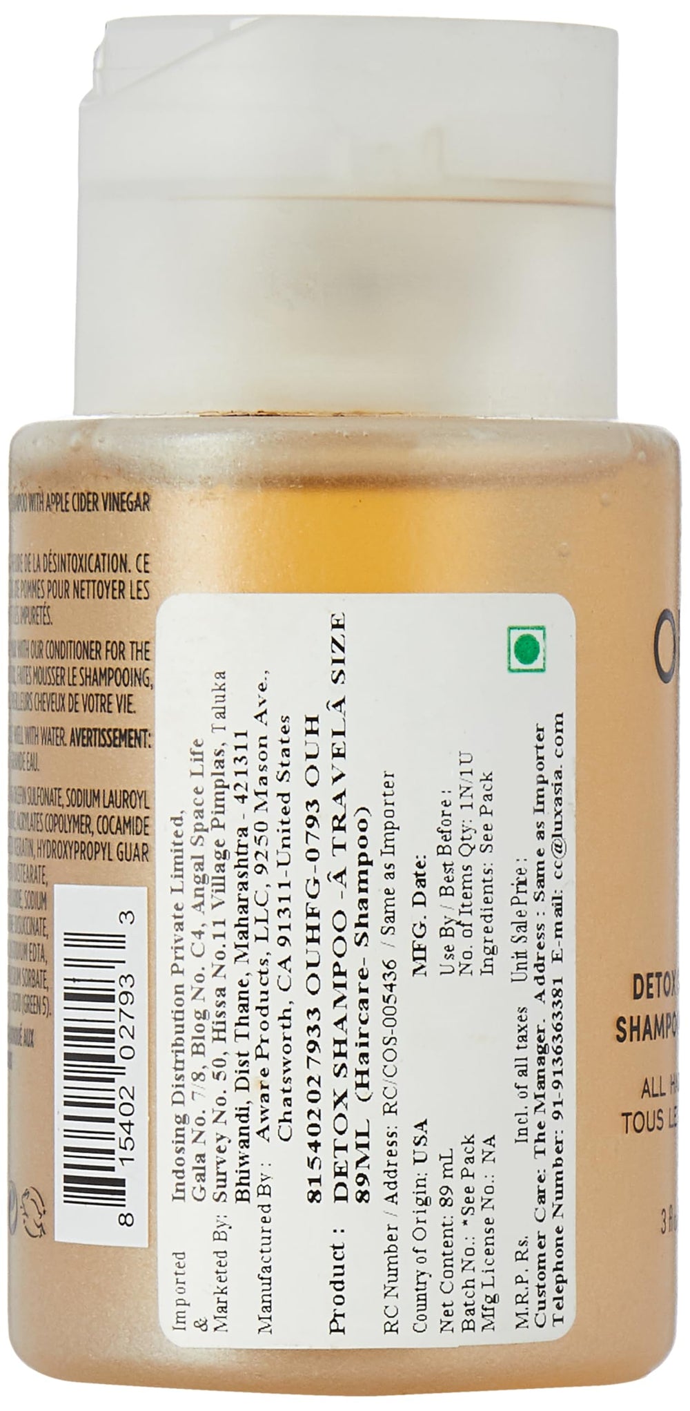 OUAI Detox Shampoo textura espumosa facilita limpieza suave