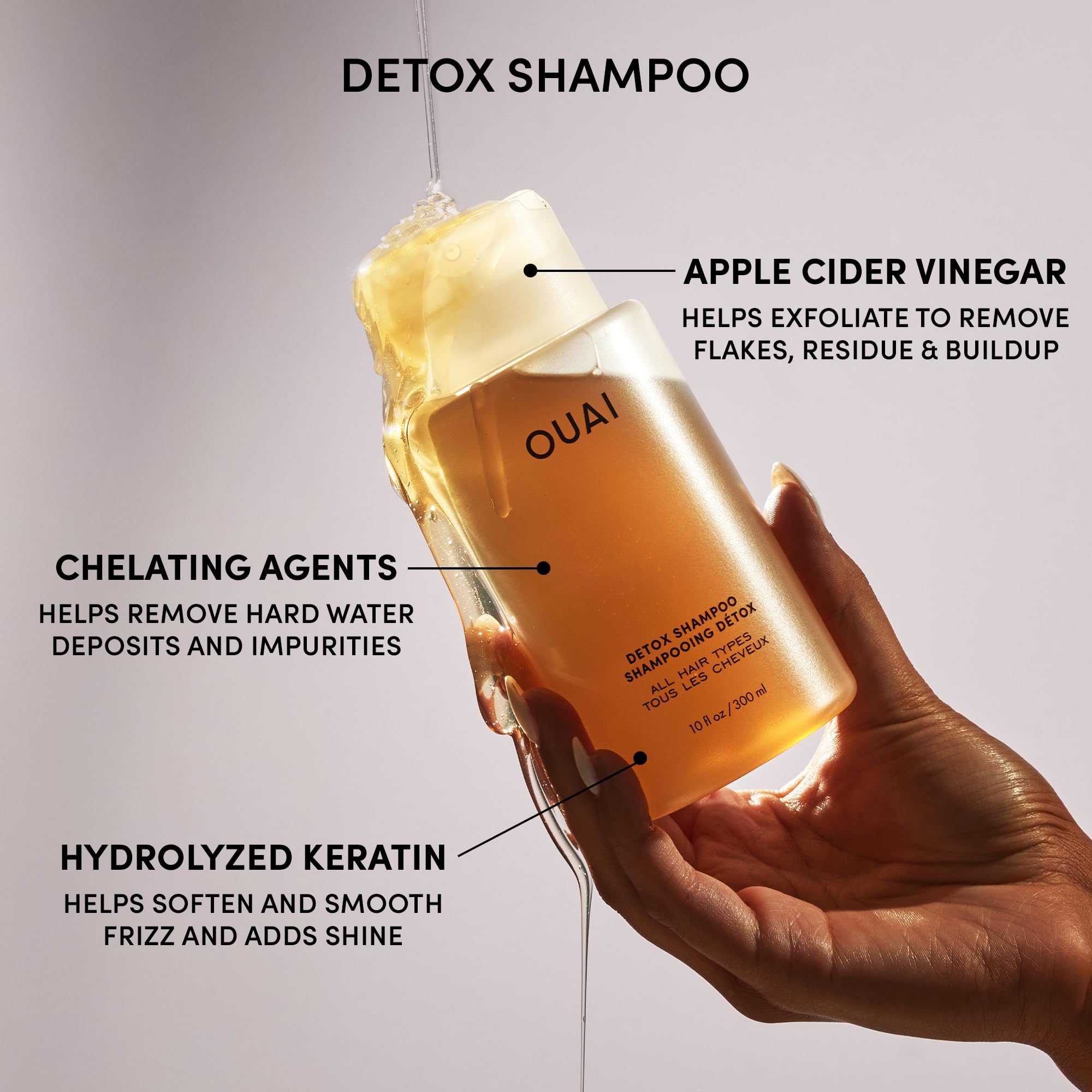 OUAI etiqueta destacada del champú detox para entender beneficios de limpieza