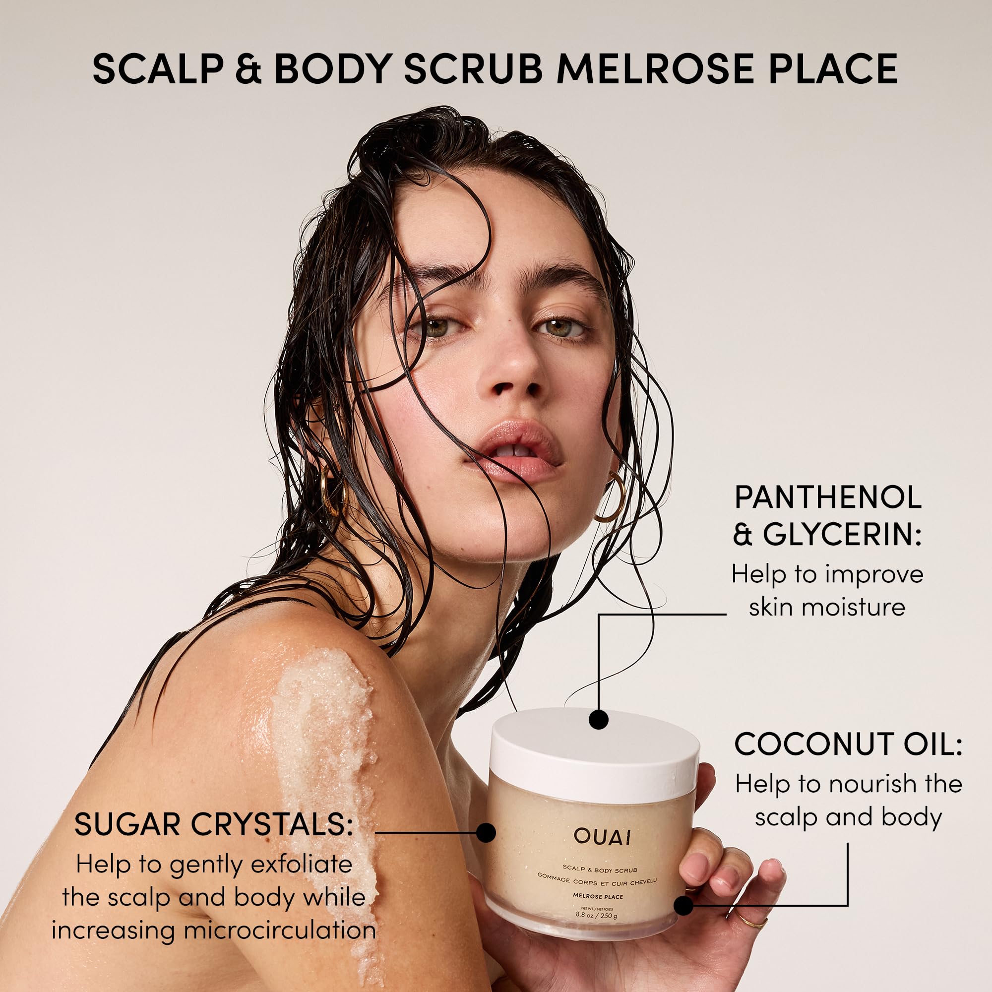 OUAI exfoliante de azúcar con etiqueta para uso diario suave