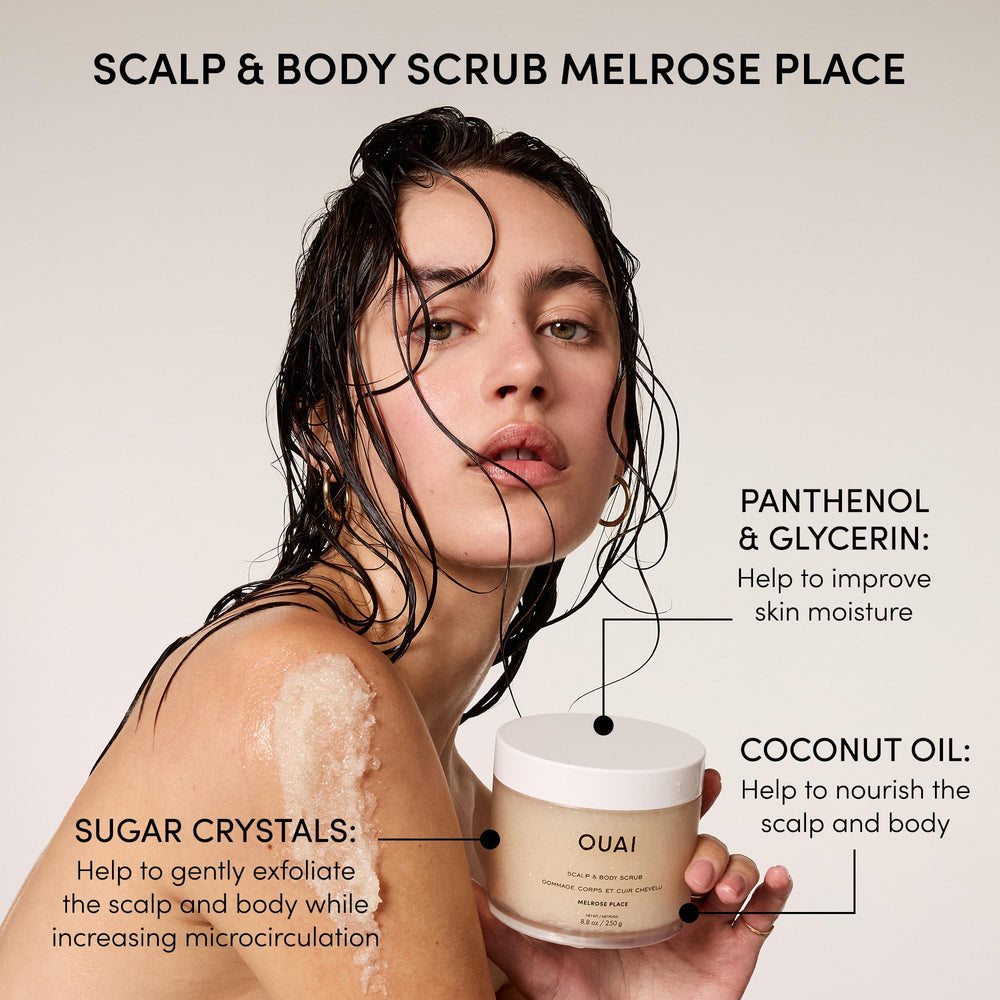 OUAI exfoliante de azúcar con etiqueta para uso diario suave