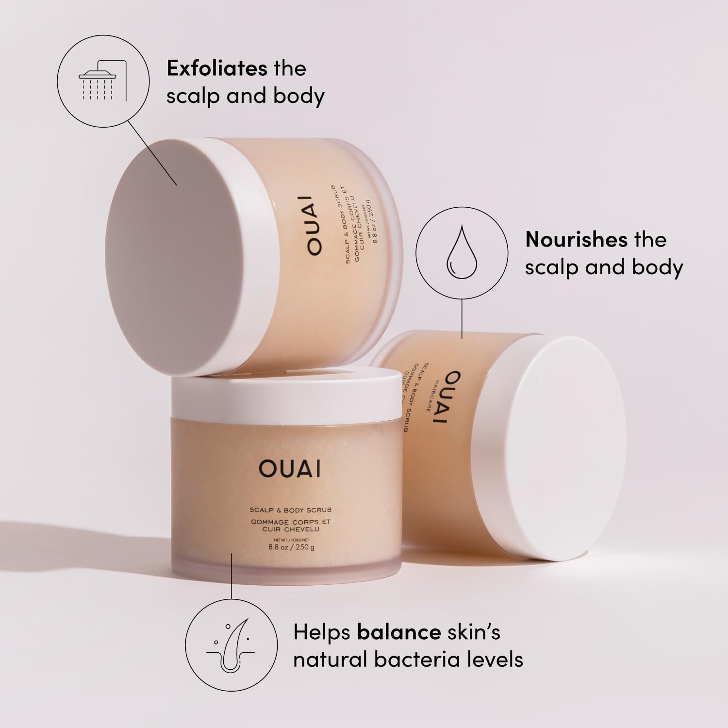 OUAI gránulos de azúcar, textura sensorial para exfoliar suavemente