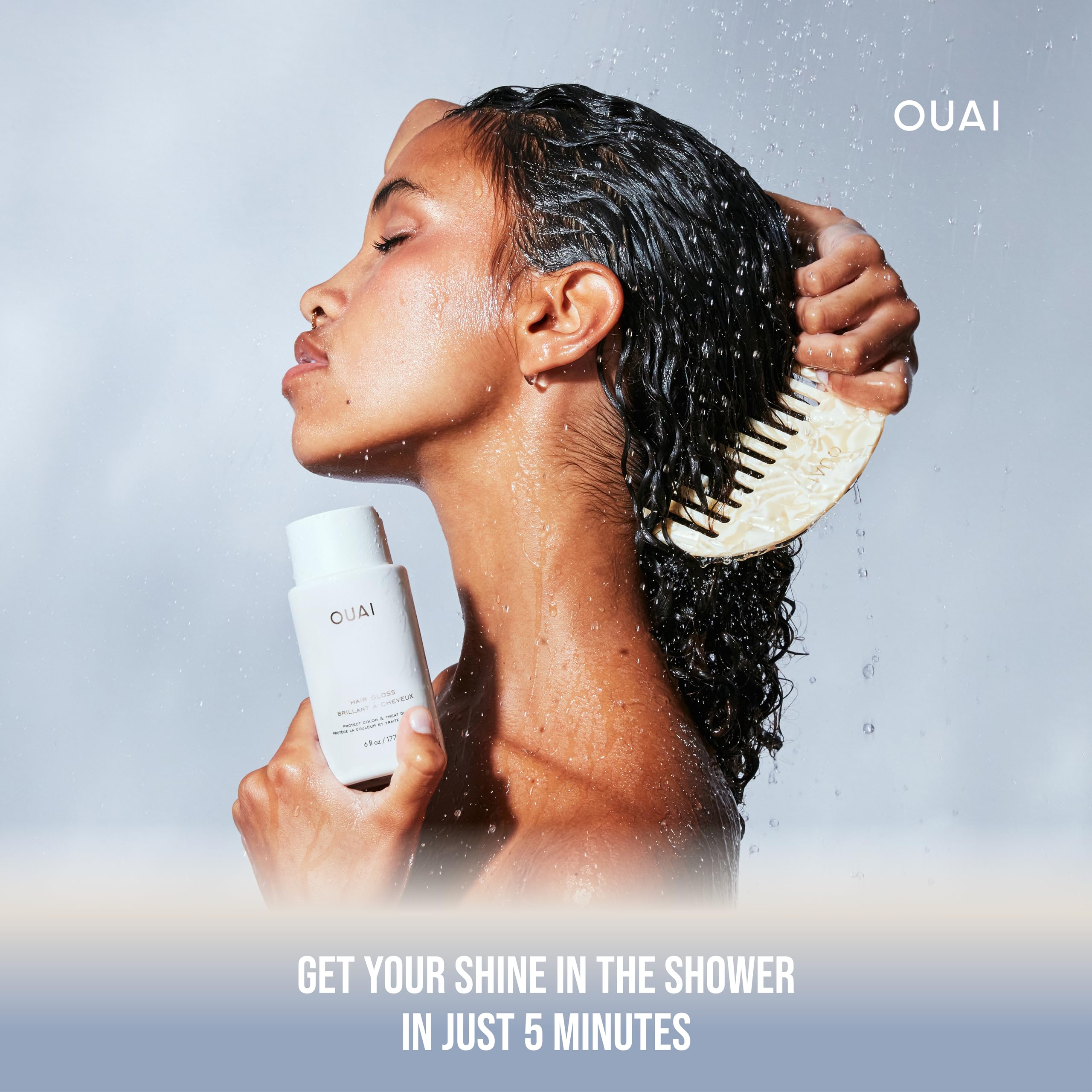 OUAI Hair Gloss ayuda a realzar la salud del cabello y el brillo duradero.
