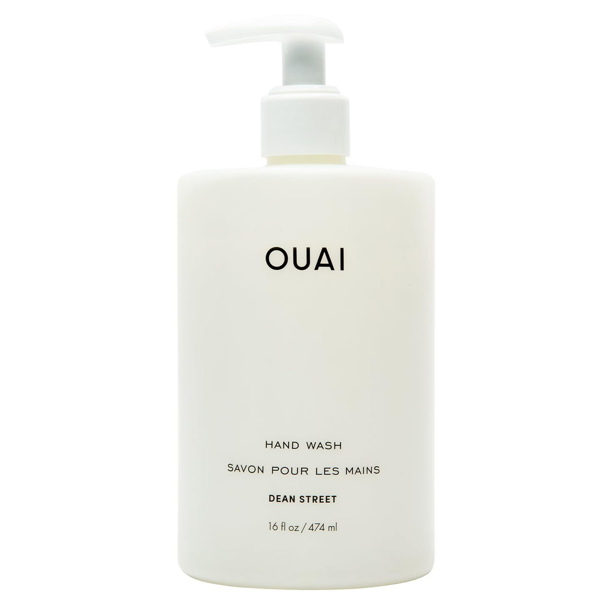 OUAI Jabon manos Dean Street con dispensador, limpieza suave y exfoliación ligera para la piel.