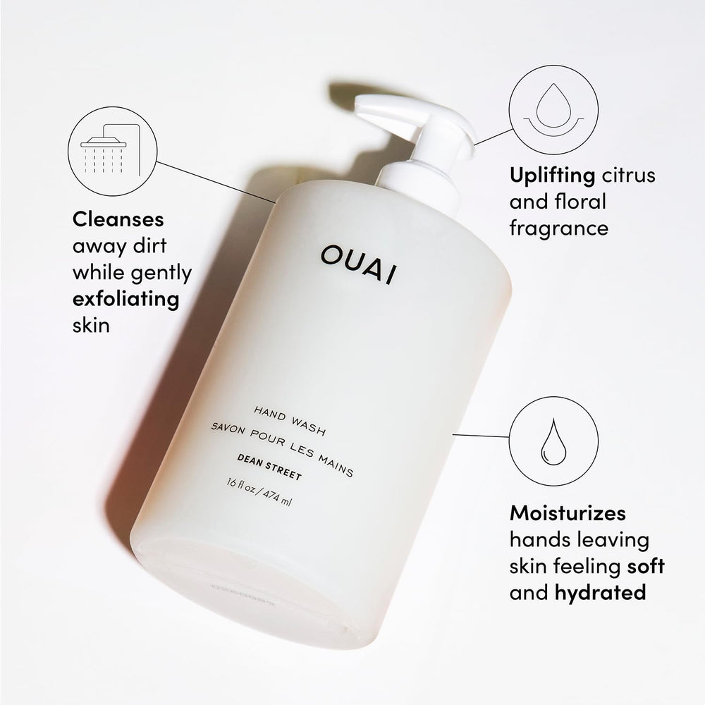 OUAI Jabon manos textura hidratante, exfoliación suave con jojoba para piel suave.
