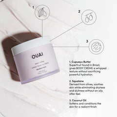 OUAI manteca cupuacu y esqualano con coco, piel suave y nutrida.