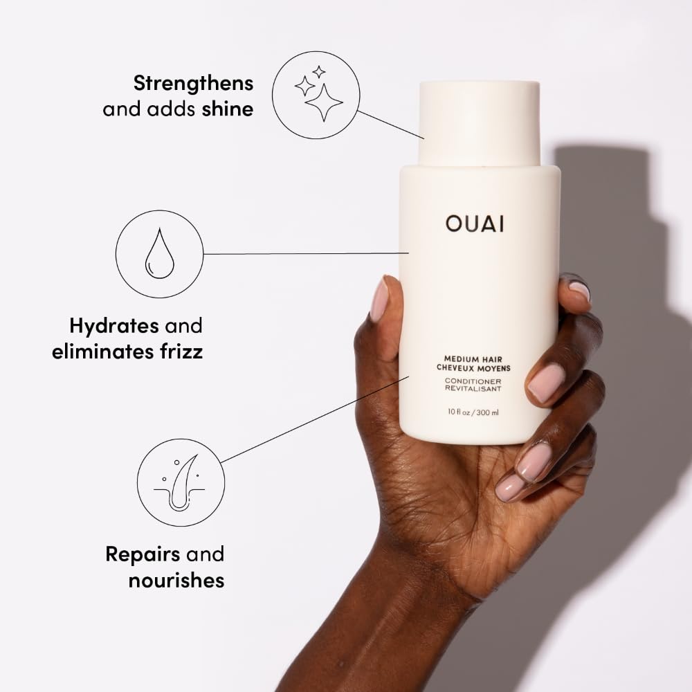 OUAI Medium Conditioner textura cremosa, mejora manejabilidad y brillo.