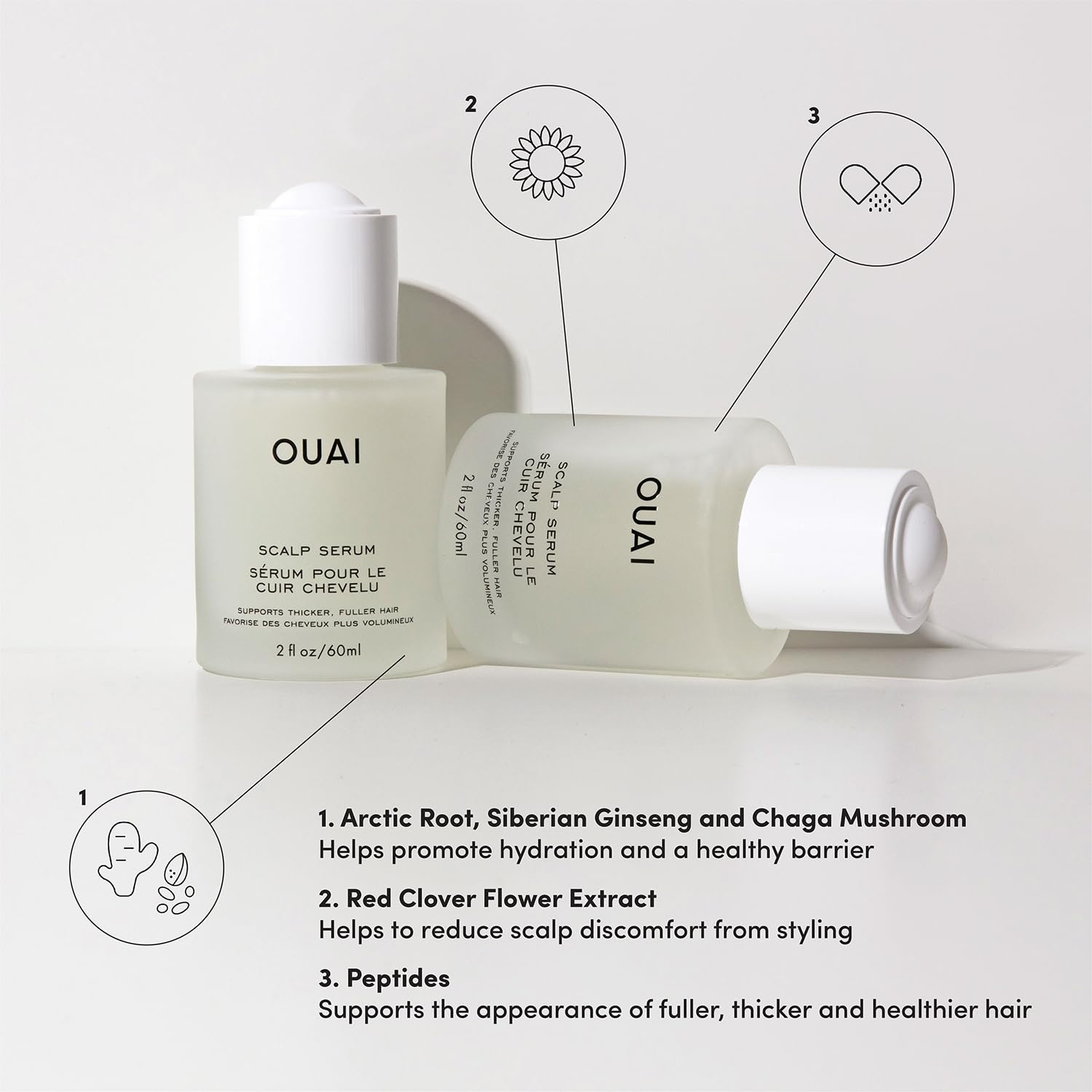 OUAI Scalp Serum Nutre Siberiano Ginseng: aporta cuerpo y brillo al cabello.