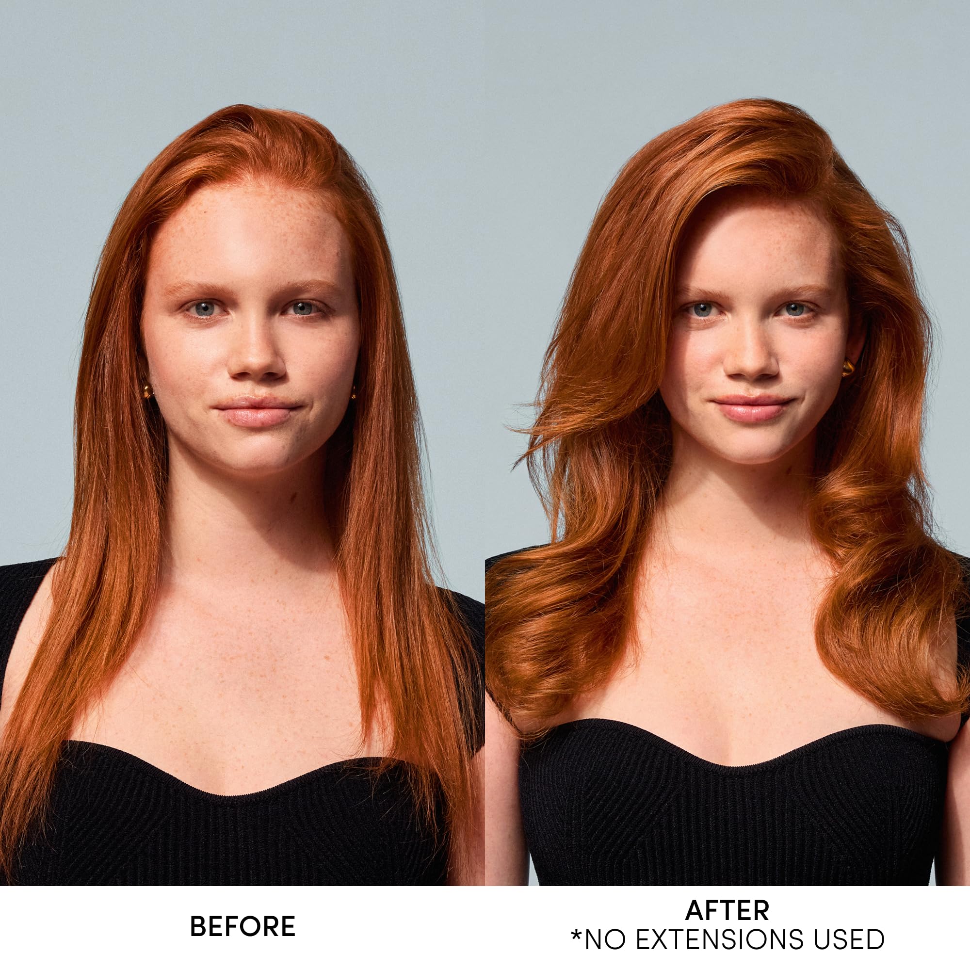 OUAI Thickening Spray aplicado en las manos para controlar la aplicación y volumen.