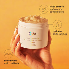 Exfoliante OUAI con textura cremosa para piel y cuero cabelludo limpios.