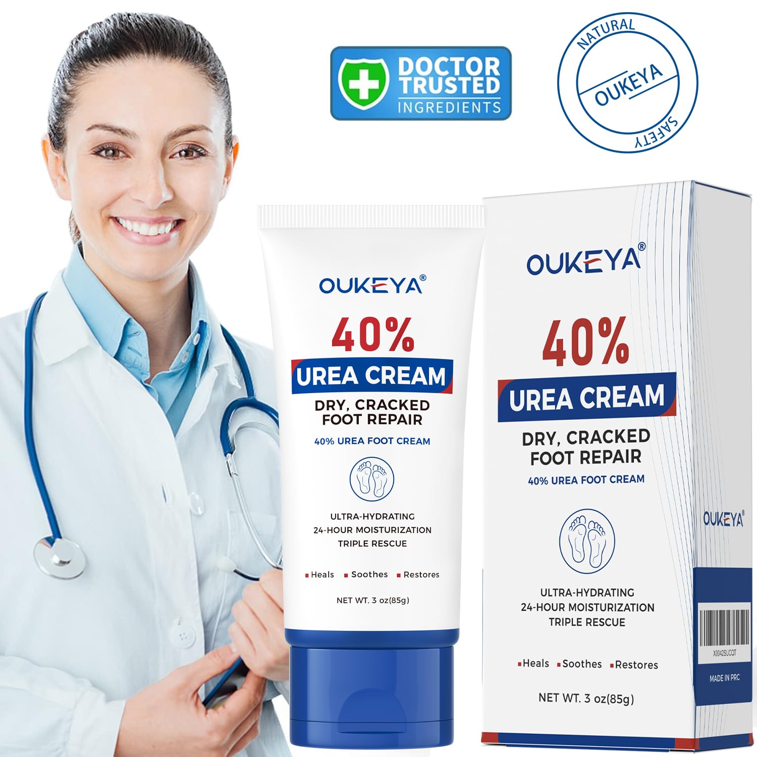 Aplicar OUKEYA 40% en manos para piel suave y protegida.
