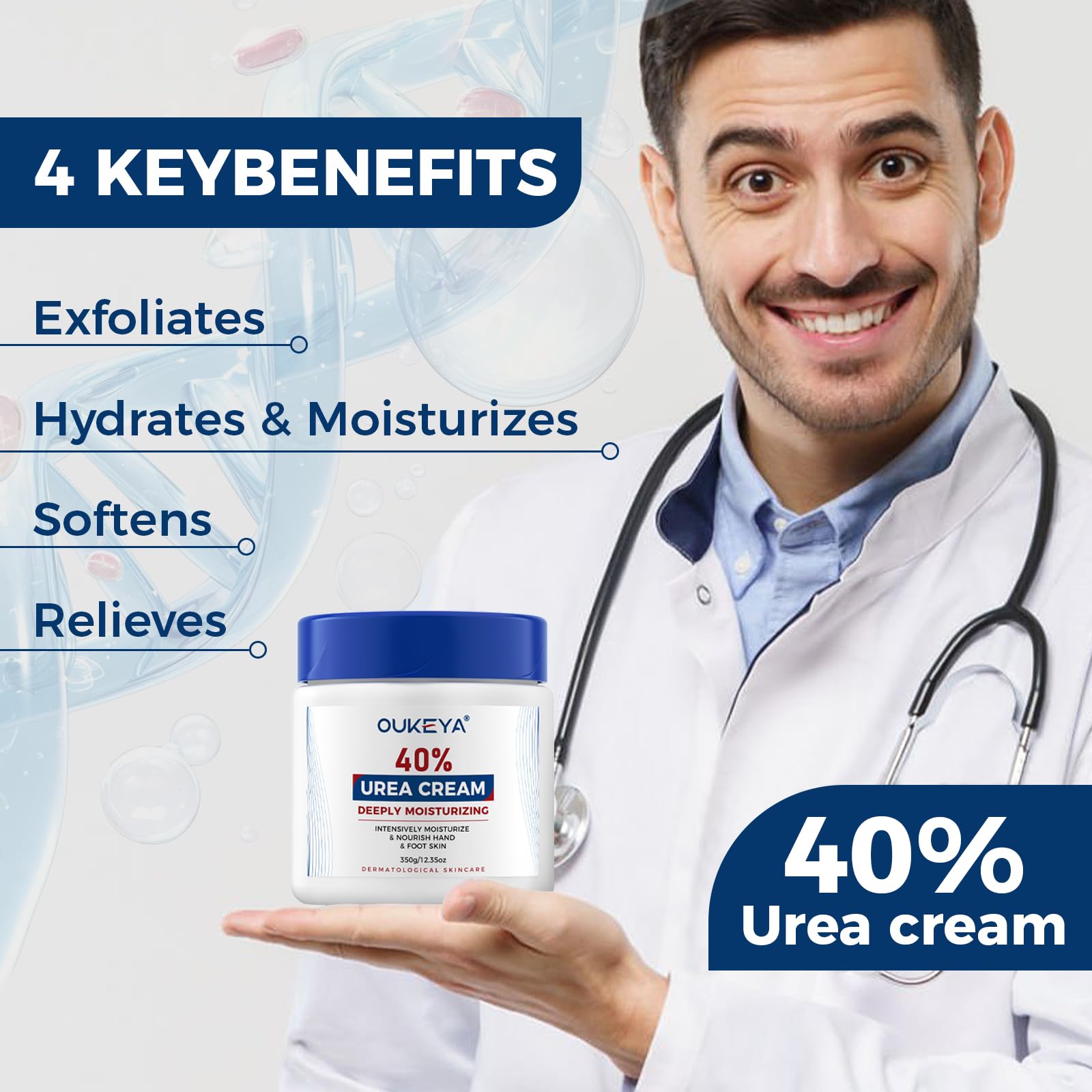 OUKEYA Crema Urea 40% textura cremosa que se absorbe rápido.