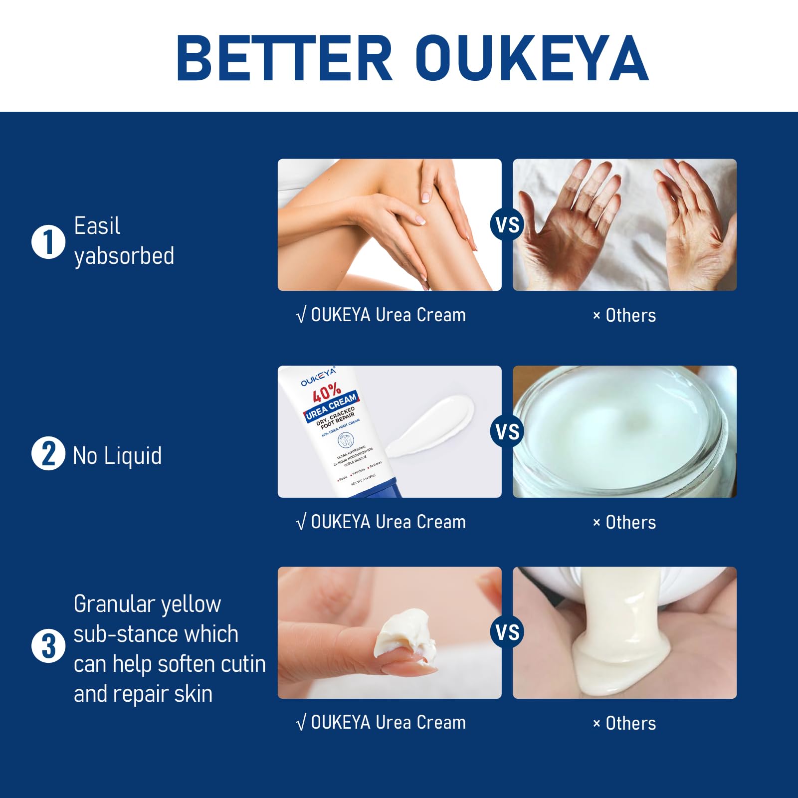 Textura no grasa de OUKEYA 40% se absorbe rápidamente.
